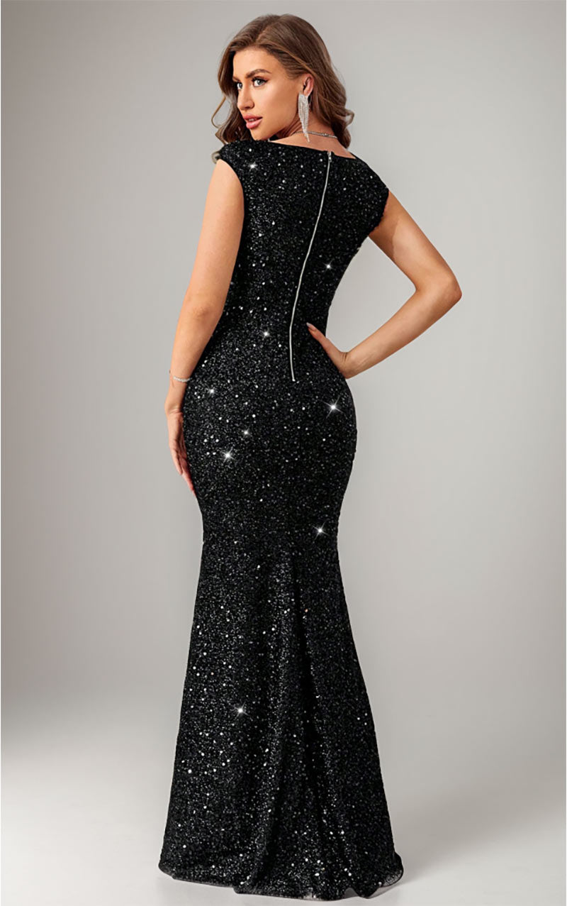 ANGELINA SEQUIN MERMADI MAXI DRESS - BLACK