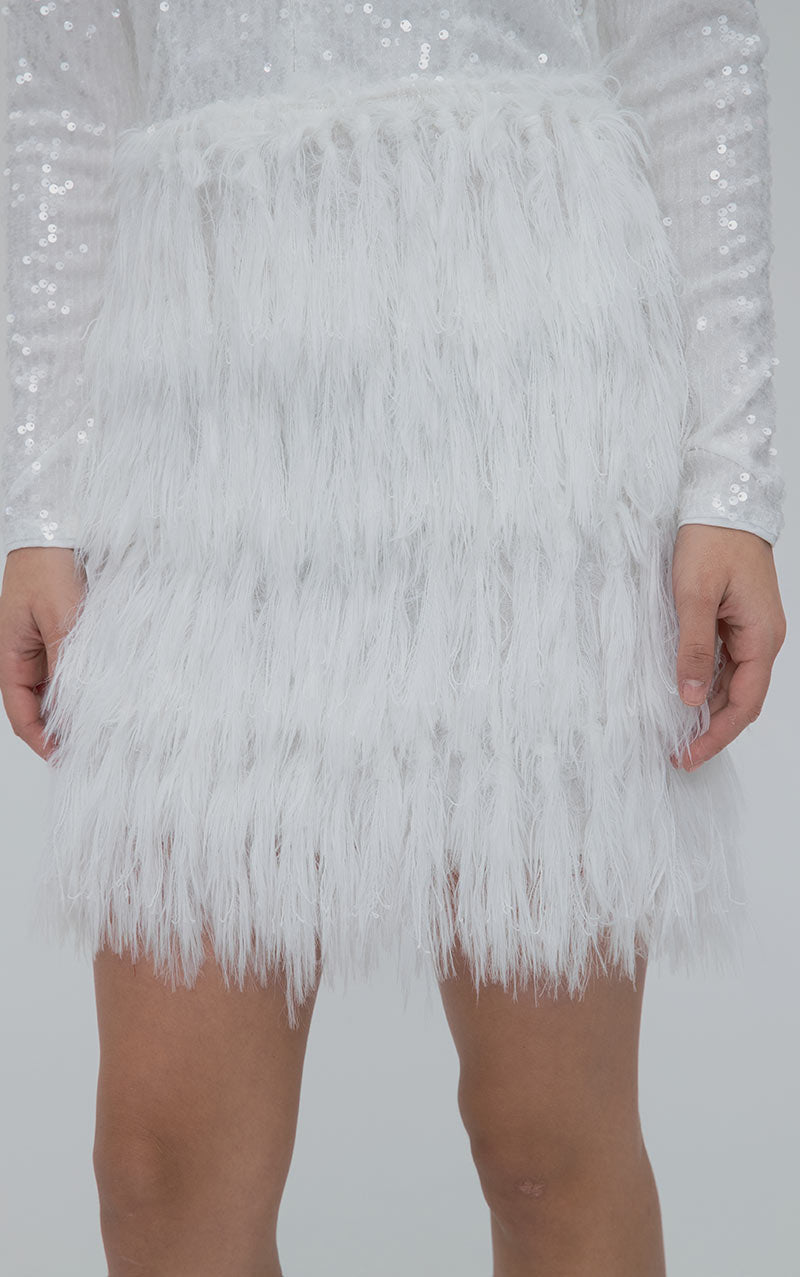 CHARLOTTE SEQUIN FEATHER MINI DRESS - WHITE