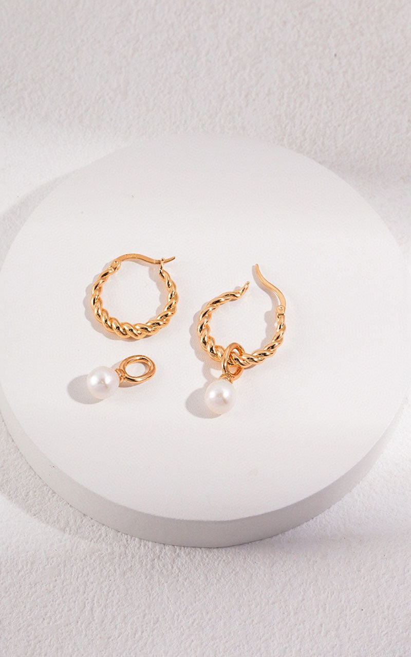 925 STERLING SLIVER PEARL HOOP EARRING