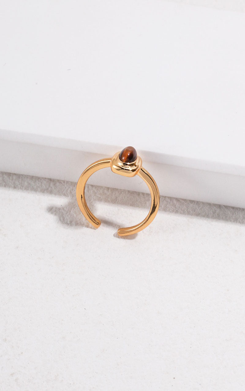 18K GOLD TIGER EYE OPEN RING