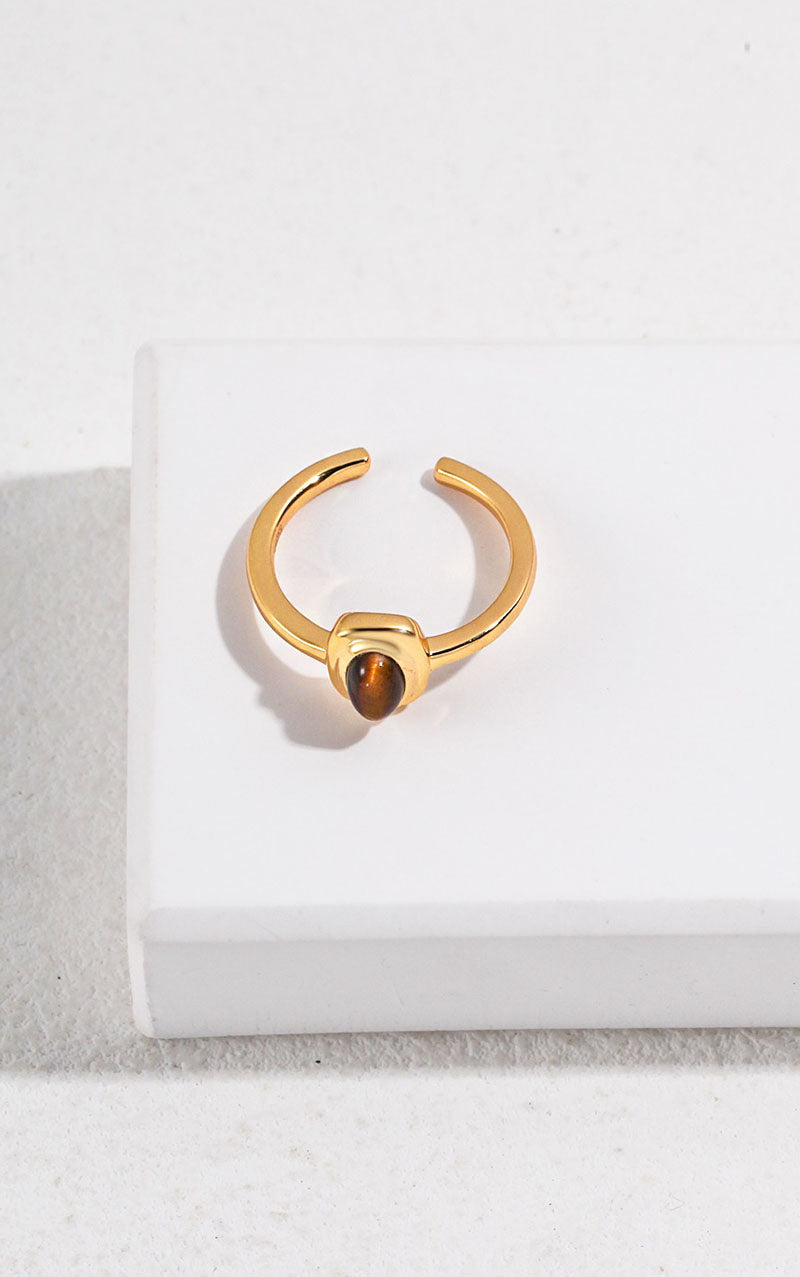 18K GOLD TIGER EYE OPEN RING