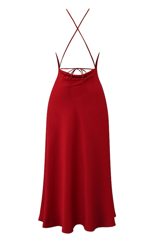 POLINA HALTER NECK HIGH SLIT MAXI DRESS - RED