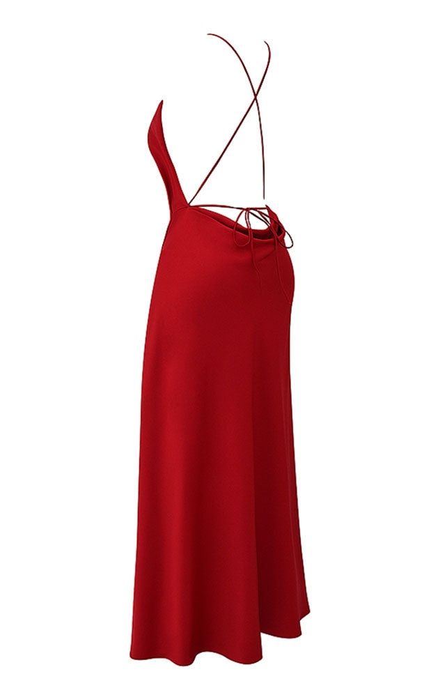 POLINA HALTER NECK HIGH SLIT MAXI DRESS - RED